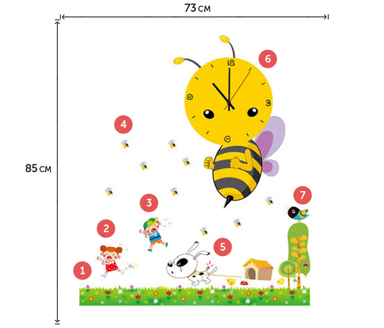 Большие детские часы на стену с осой