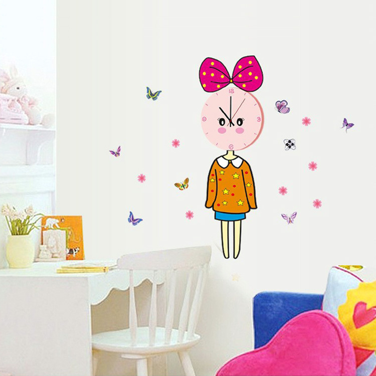 Годинник наклейка на стіну для дівчаток