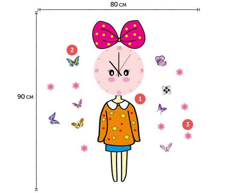 Годинник наклейка на стіну для дівчаток