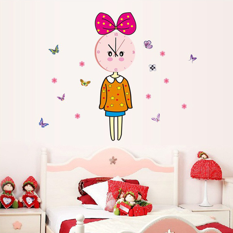 Годинник наклейка на стіну для дівчаток