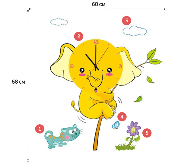 Часы со слоном, которые клеятся на стену