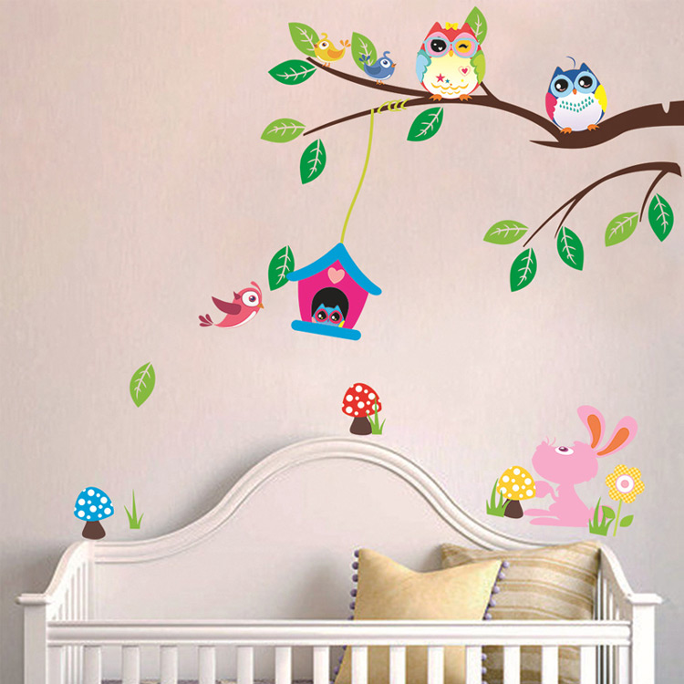 Декоративна наклейка гілки з совами в дитячу кімнату