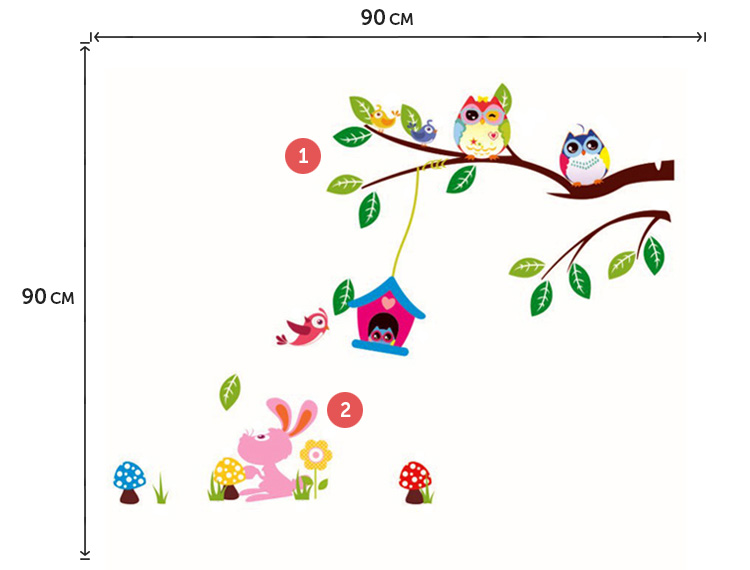 Декоративна наклейка гілки з совами в дитячу кімнату