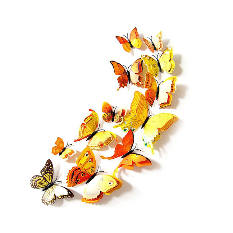 Пластиковые бабочки с 4 крыльями / магнит + скотч / 12 шт