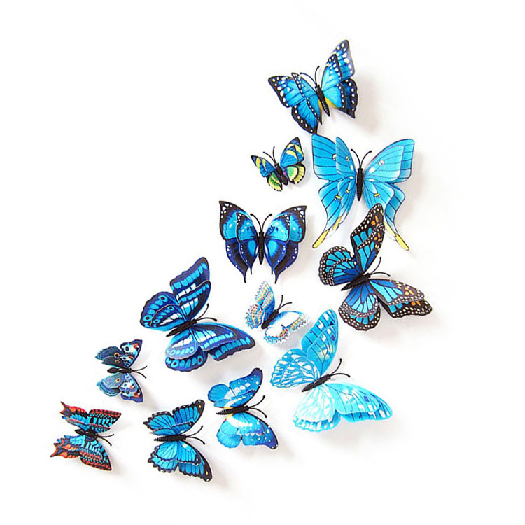 Пластиковые бабочки с 4 крыльями / магнит + скотч / 12 шт