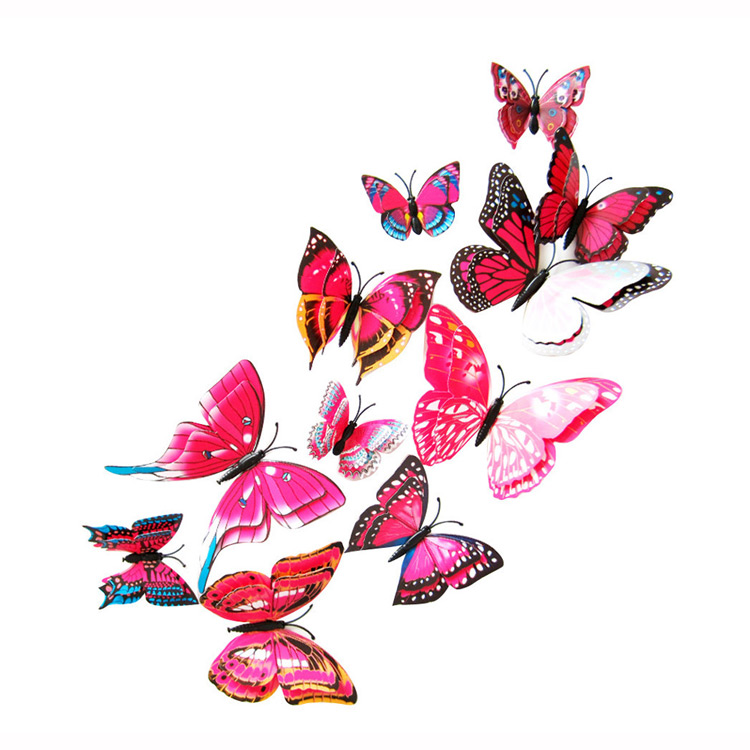 Пластиковые бабочки с 4 крыльями / магнит + скотч / 12 шт