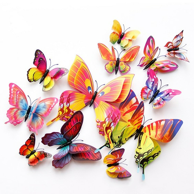 Пластиковые бабочки с 4 крыльями / магнит + скотч / 12 шт