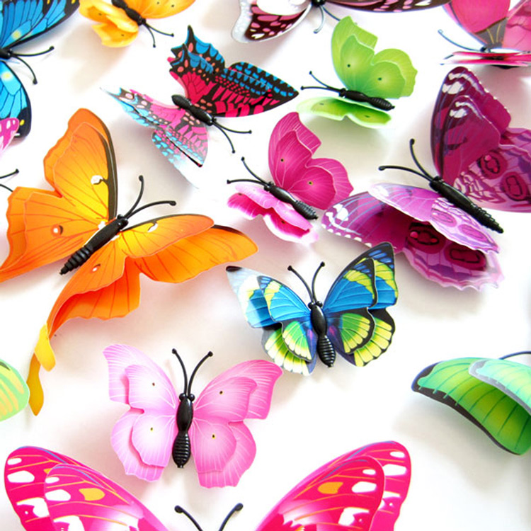 Пластиковые бабочки с 4 крыльями / магнит + скотч / 12 шт
