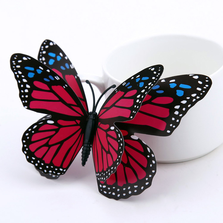 Пластиковые бабочки с 4 крыльями / магнит + скотч / 12 шт