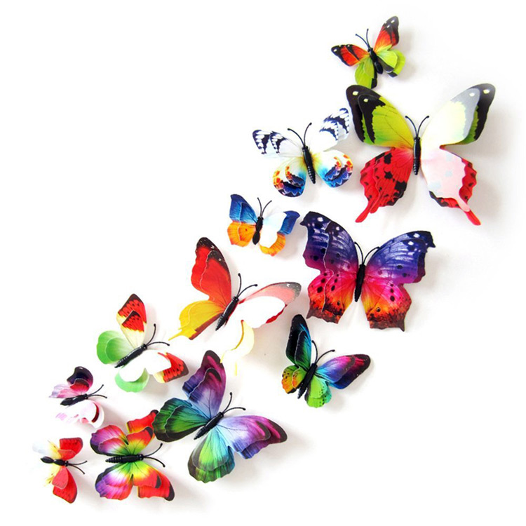 Пластиковые бабочки с 4 крыльями / магнит + скотч / 12 шт
