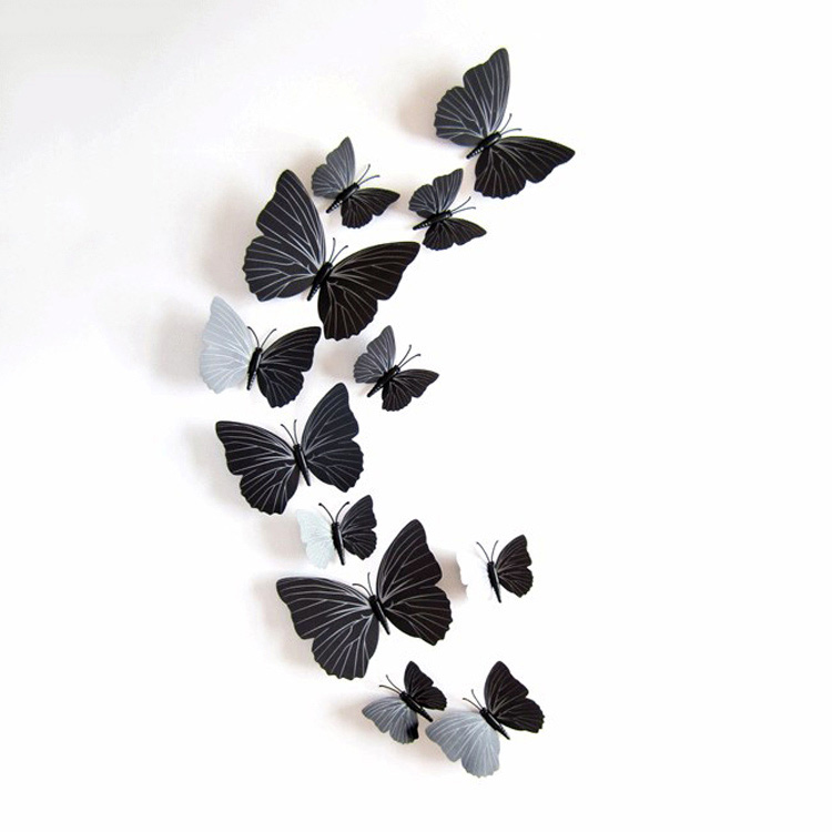 Бабочки с полосками на стену / магнит + скотч / 12 шт
