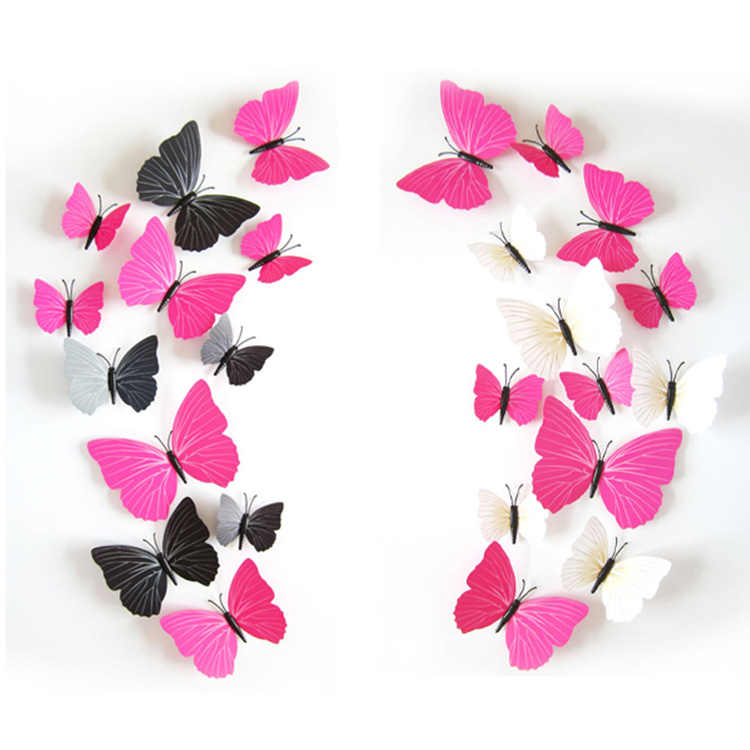 Бабочки с полосками на стену / магнит + скотч / 12 шт