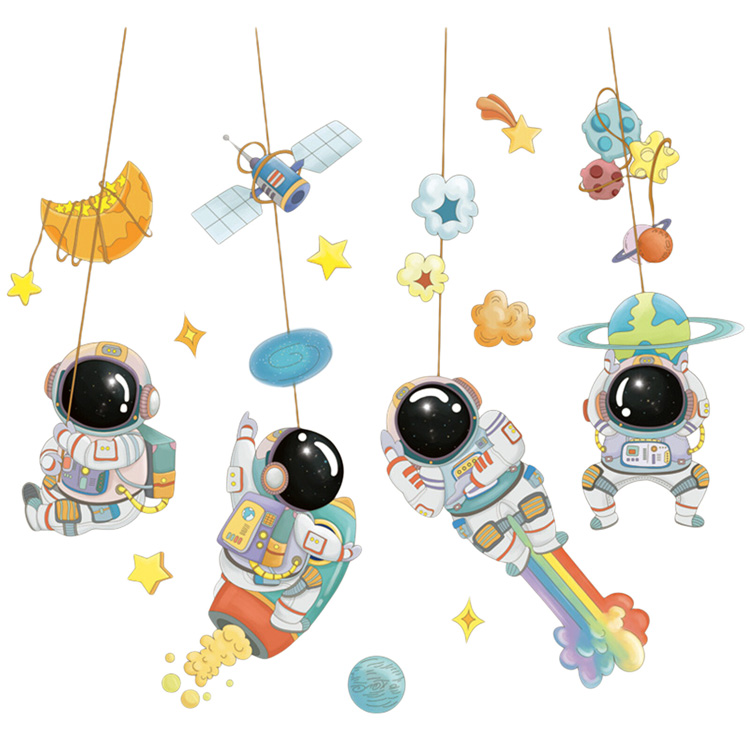 Дитяча наклейка на стіну з космонавтами