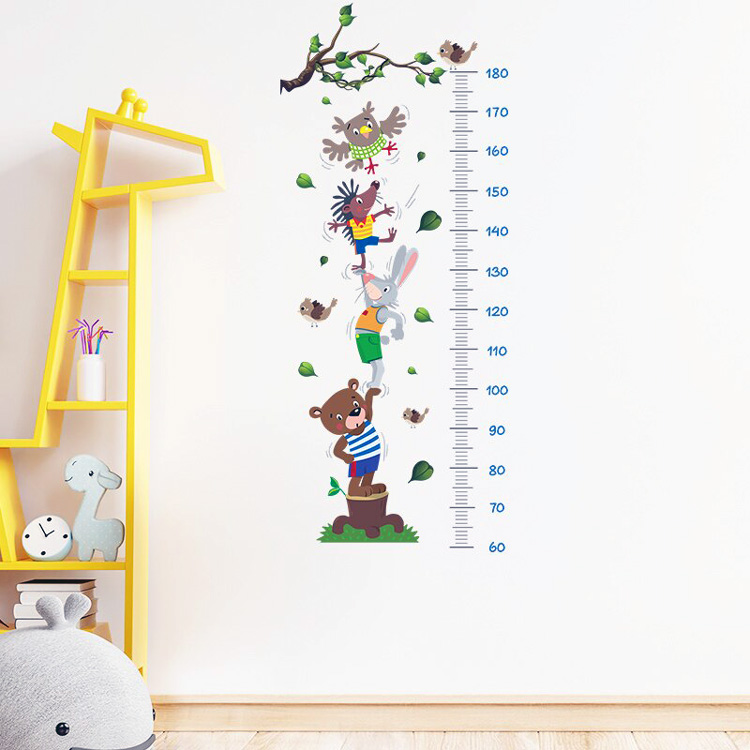 Дитяча наклейка-зростомір з тваринами на стіну