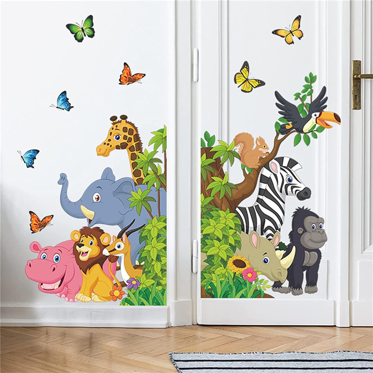 Детские наклейки на стену животные в джунглях