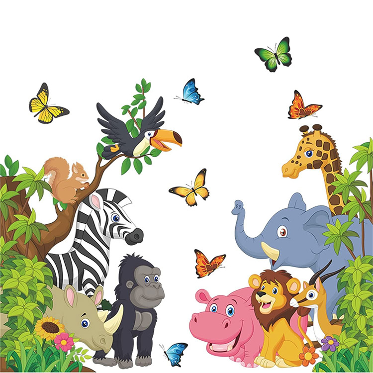 Детские наклейки на стену животные в джунглях