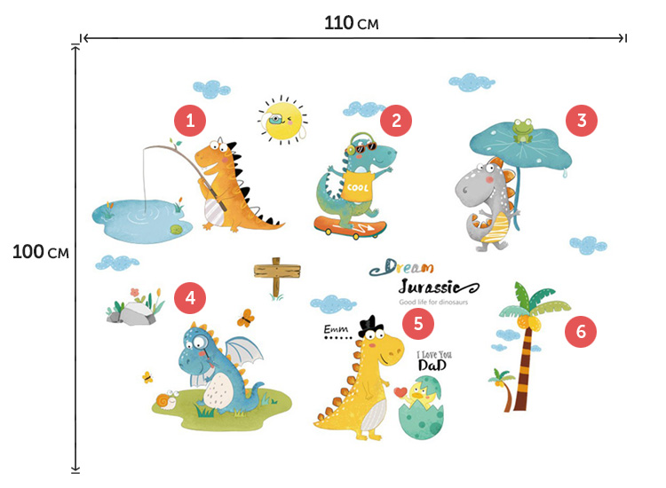 Детские наклейки с динозаврами на стену