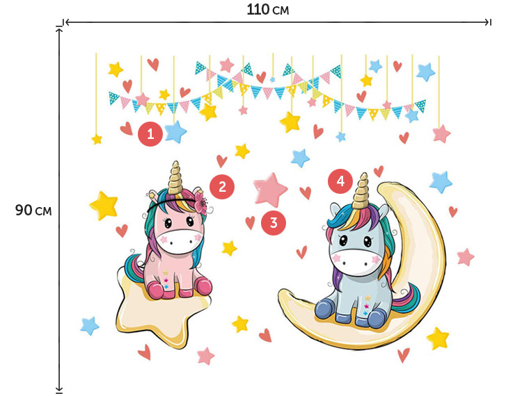 Дитячі наклейки з єдинорогами на стіну