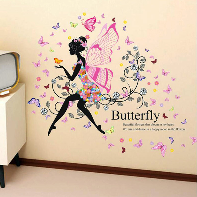 Інтер’єрна наклейка на стіну дівчинки з метеликами
