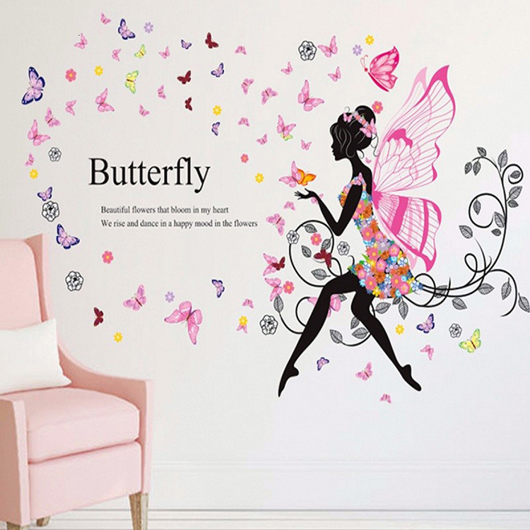 Інтер’єрна наклейка на стіну дівчинки з метеликами