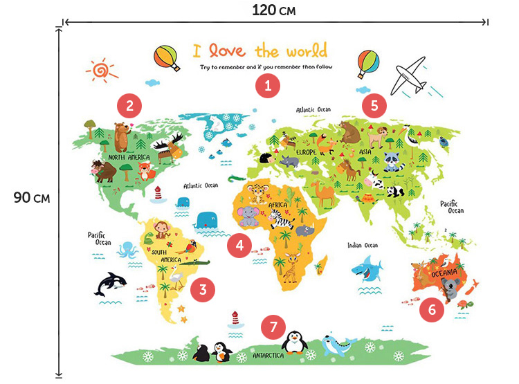 Інтер’єрна наклейка на стіну карта світу