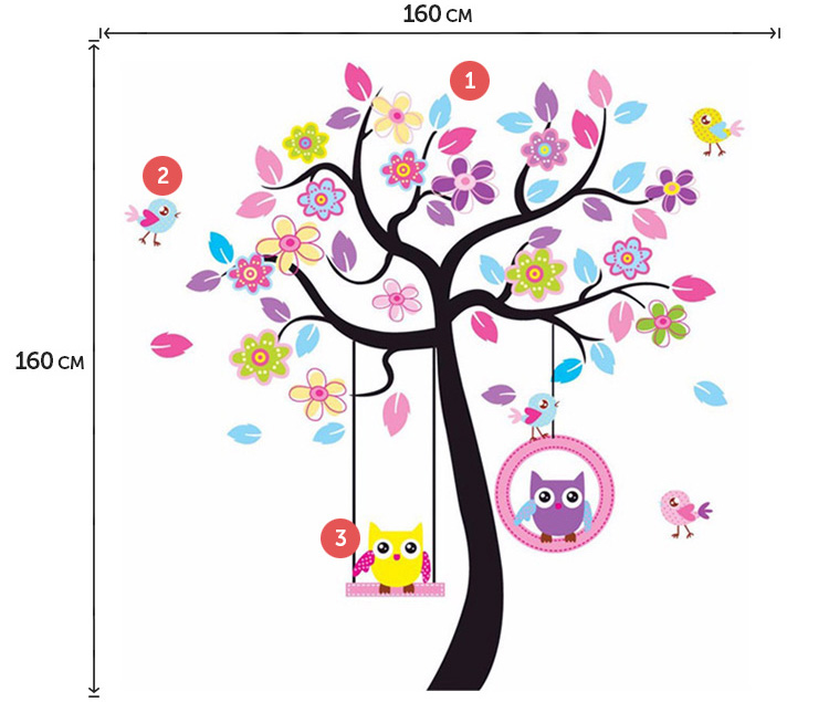 Наклейка дерева з совами на стіну