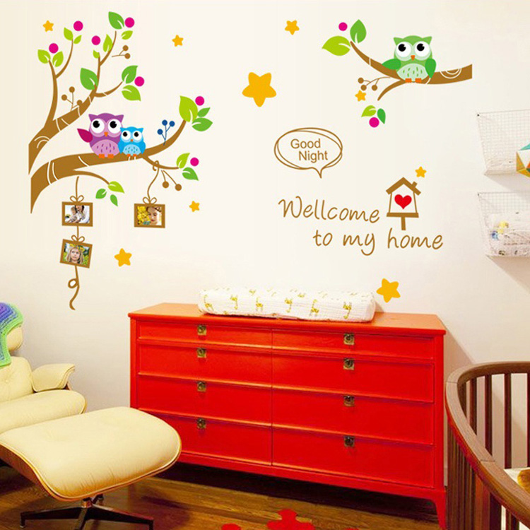 Наклейка сови з фоторамками на стіну