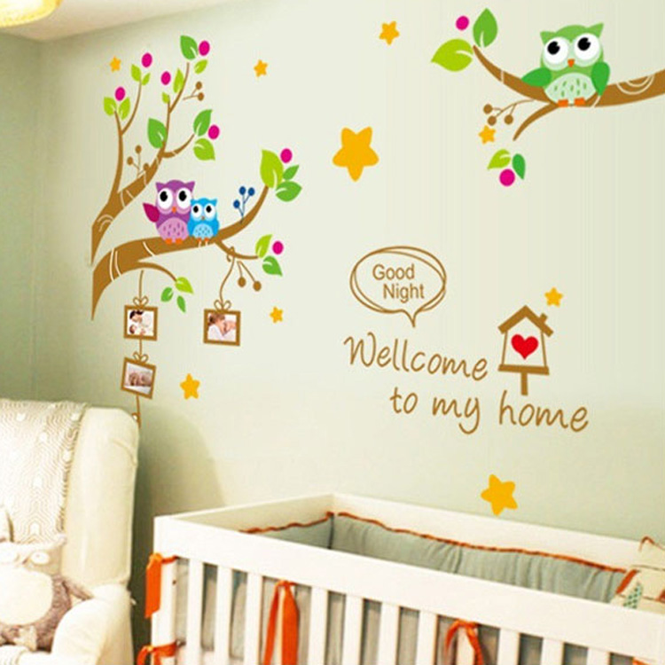 Наклейка сови з фоторамками на стіну