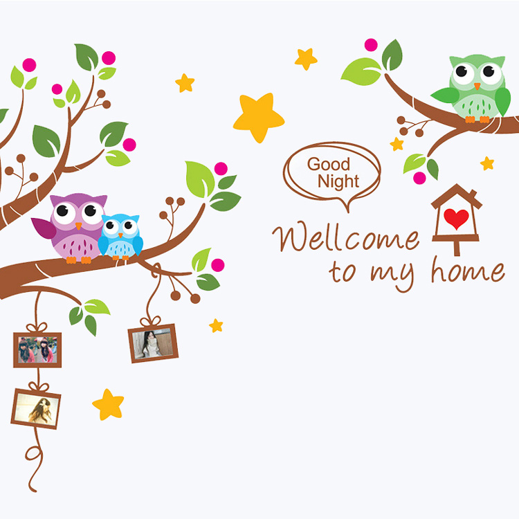 Наклейка сови з фоторамками на стіну