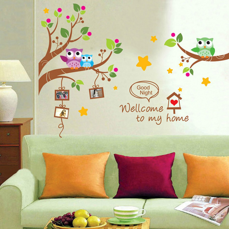 Наклейка сови з фоторамками на стіну