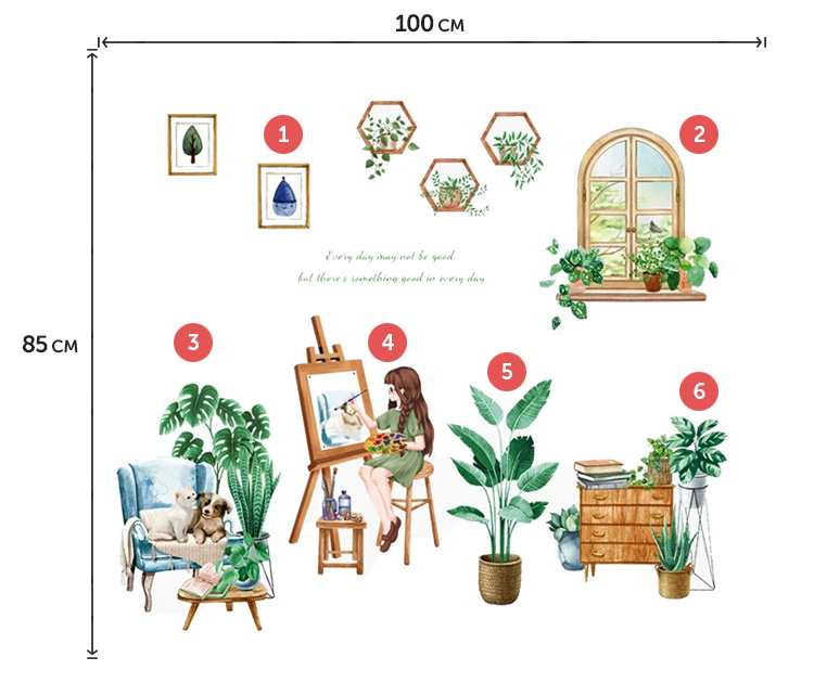 Наклейка девочки с растениями на стену