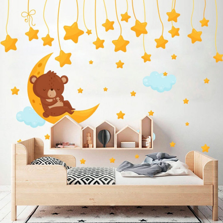 Наклейка ведмедика з зірками в дитячу кімнату
