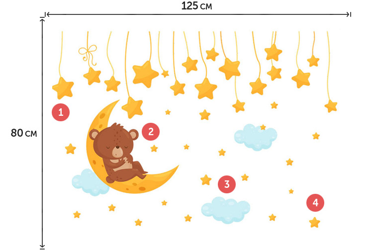 Наклейка ведмедика з зірками в дитячу кімнату