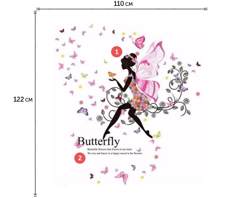 Інтер’єрна наклейка на стіну дівчинки з метеликами