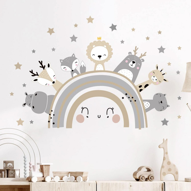 Наклейка на стіну з тваринами на веселці