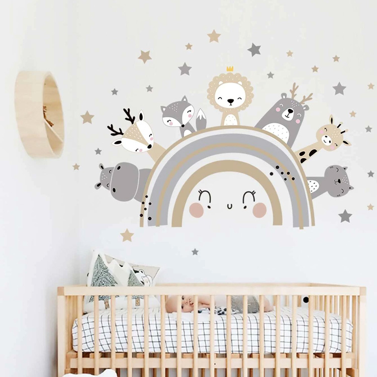 Наклейка на стіну з тваринами на веселці