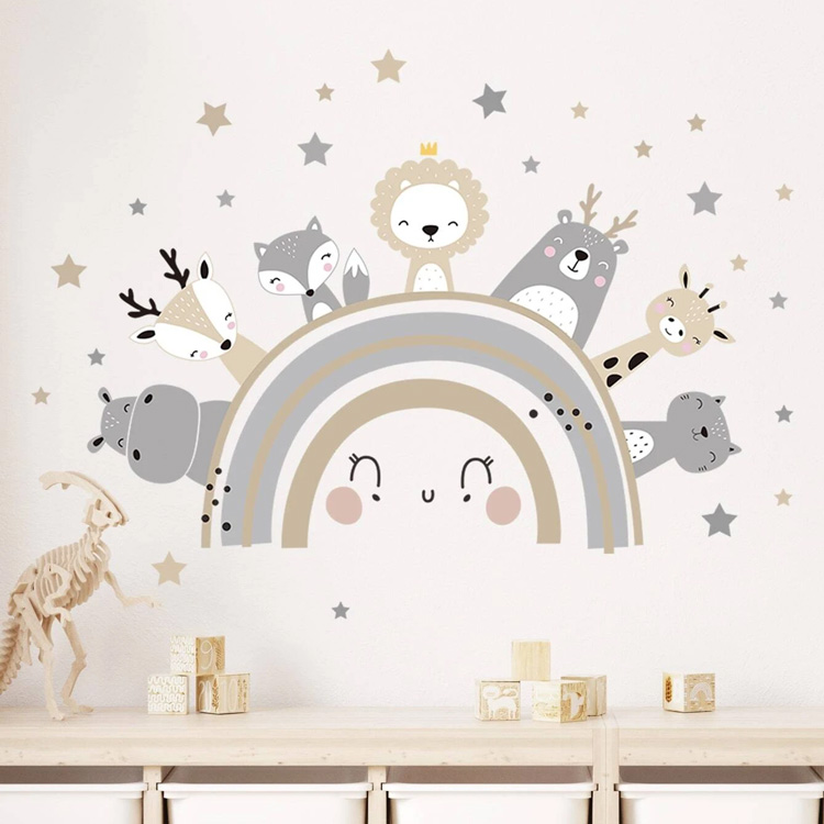 Наклейка на стіну з тваринами на веселці