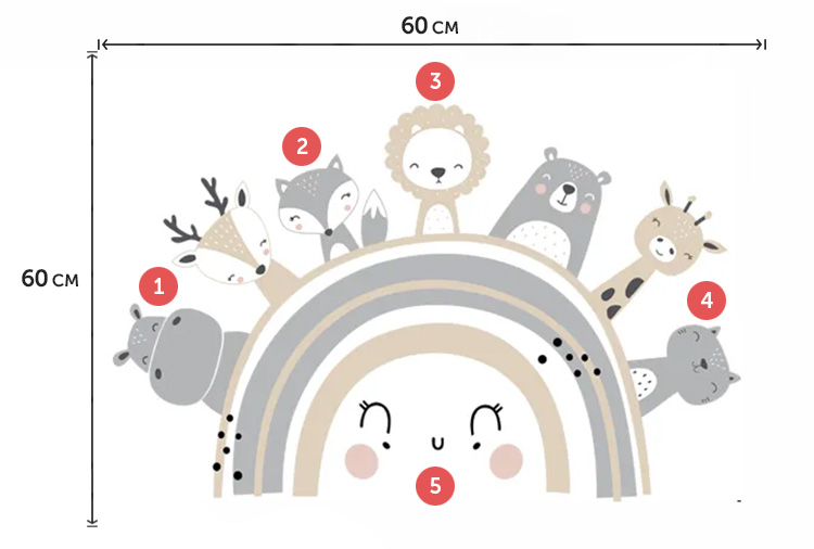 Наклейка на стіну з тваринами на веселці
