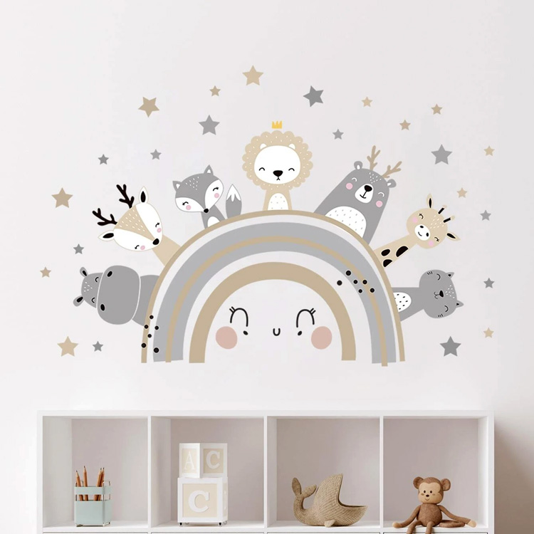 Наклейка на стіну з тваринами на веселці