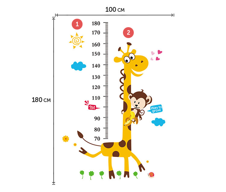 Наклейка зростомір жираф в дитячу кімнату
