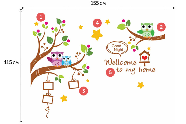 Наклейка сови з фоторамками на стіну