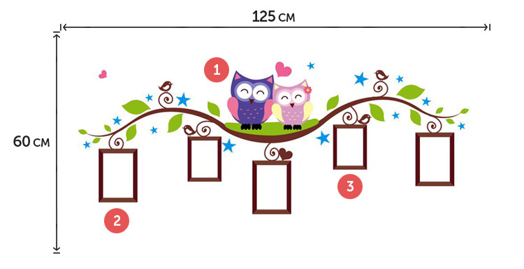 Наклейка гілки дерева з фоторамками на стіну