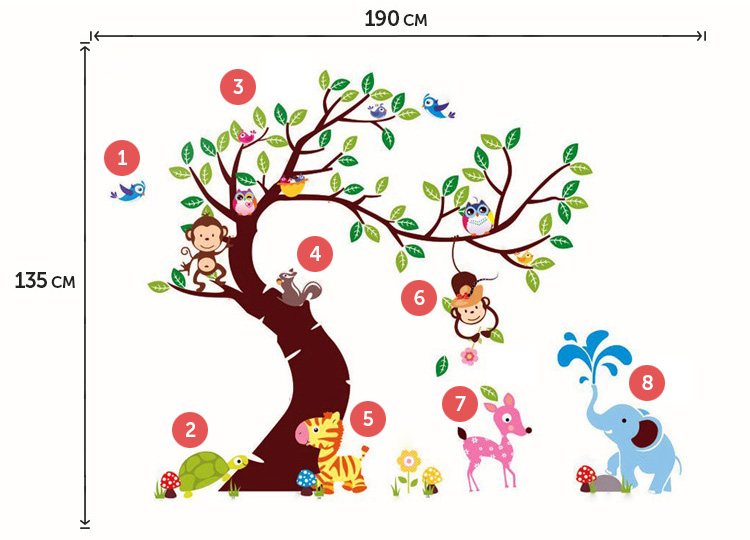 Наклейки дерева з тваринами великих розмірів