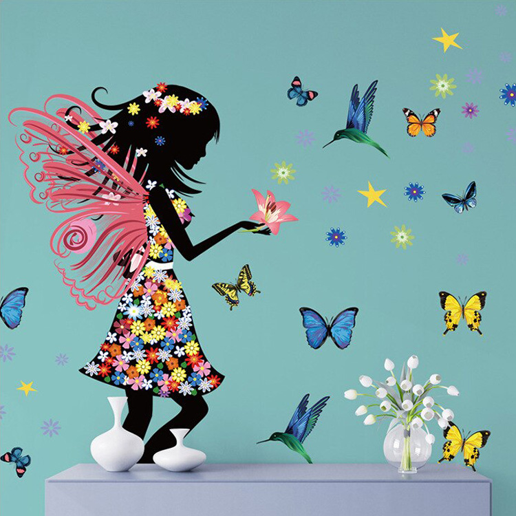 Наклейки девочки и бабочек на стену