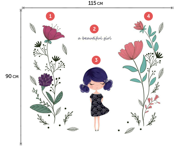 Наклейки на стіну квітів і дівчинки