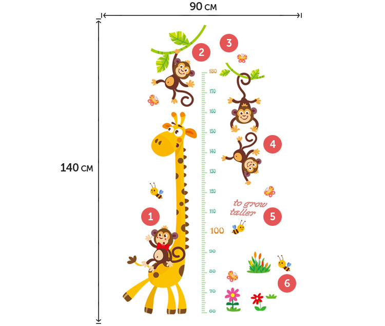 Наклейки на стіни зростомір з жирафою