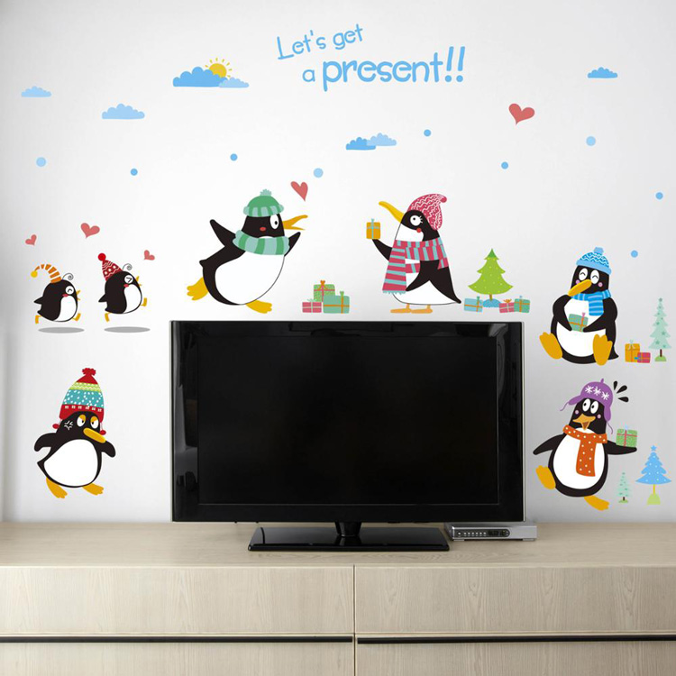 Наклейки пингвинов на холодильник