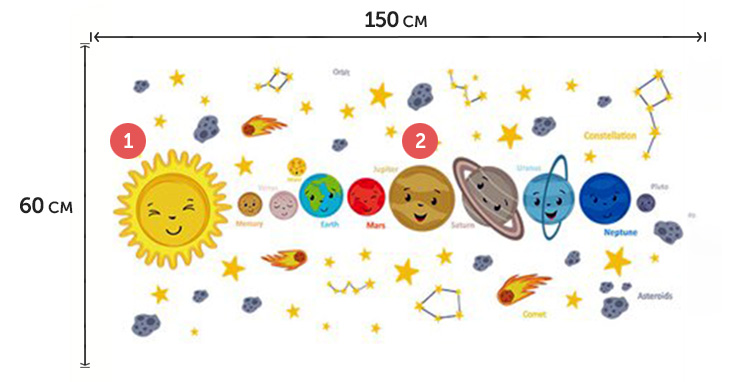 Наклейки сонячної системи на стіну в дитячу кімнату