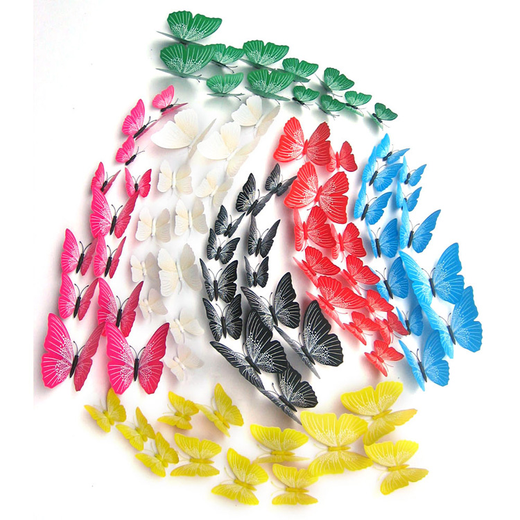 Різнокольорові метелики для декору / магніт + скотч / 12 шт