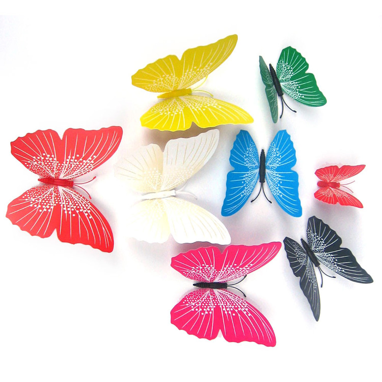 Різнокольорові метелики для декору / магніт + скотч / 12 шт